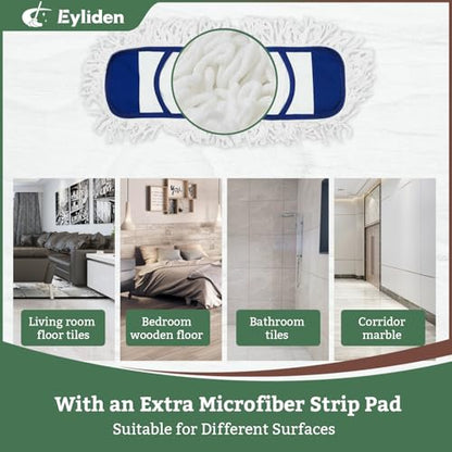 Eyliden Dust Mop, 2 Microfiber Pads, Home Commercial Cleaning, Quick Swap | 52.6" Adjustable Handle, 360° Swivel, Washable, Wet Dry Mops for Kitchen Hardwood Vinyl Tile Floor Cleaning, Push Dust Broom - color: Blue