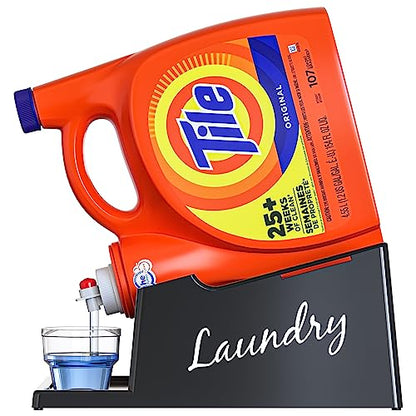 TidyFriend Liquid Laundry Detergent Holder Stand with Drip Tray & Rubber-Grip Feet, Stand for Laundry Room Organization and Storage, Fabric Softener Dispenser with Cup Holder (Black with Print) - color: Black/White Print