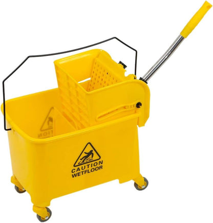 Industrial Mop Bucket with Wringer, Basics Side Press 5.28 Gallon Commercial Mop Bucket with Wheels Yellow Color Combo Bucket for Home Cleaning (Yellow)