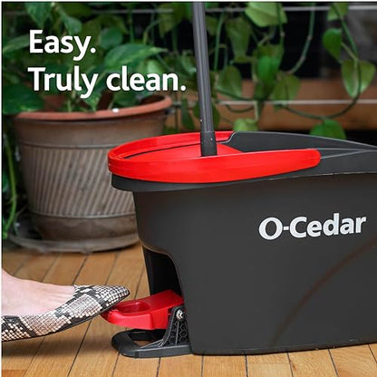 O-Cedar EasyWring Microfiber Spin Mop & Bucket Floor Cleaning System + 2 Extra Refills, Red/Gray - style: Spin Mop & Bucket with 2 Extra Refills