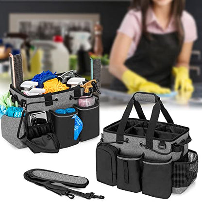 LoDrid Large Professional Cleaning Caddy with Detachable Divider, Supply Organizer with Handle and Shoulder Strap, Cleaning Bags for Housekeepers & Cleaners, Black - color: Black