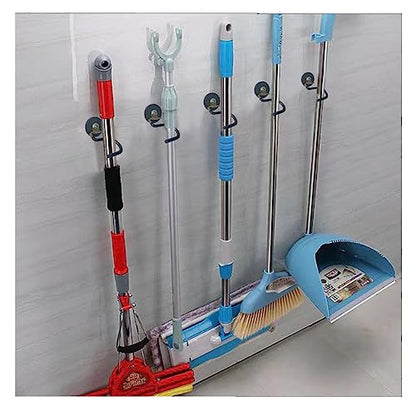2PCS Magnetic Broom Hooks, Space-Saving Mop Rake Rack, Stainless Steel Heavy Duty Mop Handle