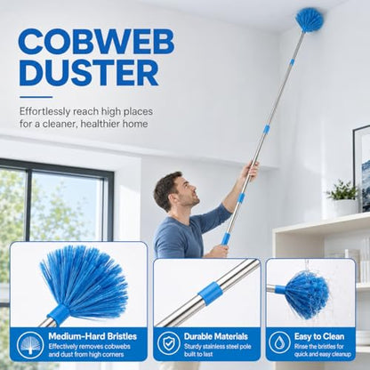 Ceiling Fan Cleaner Duster Kit 72 Inch Ceiling Fan Duster Extension Pole 8-in-1 Microfiber Duster Set for High Ceilings, Fan Blades, and Lights Reusable Cleaning Tools with Storage Bag