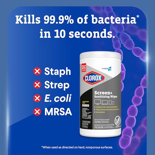CloroxPro Clorox Screen+ Sanitizing Wipes, Bleach Free Cleaning Wipes, Citrus Blend Scent, 75 Count, Pack of 6 - size: 75 Count (Pack of 6)