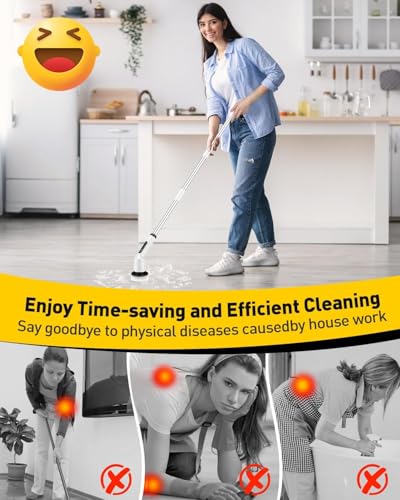 Electric Spin Scrubber,Cordless Shower Cleaning Brush IPX7 Waterproof with 3 Replaceable Brush Heads, Adjustable Extension Handle and Power Dual Speed,Power Scrubber for Bathroom Tub Tile Floor Car 5