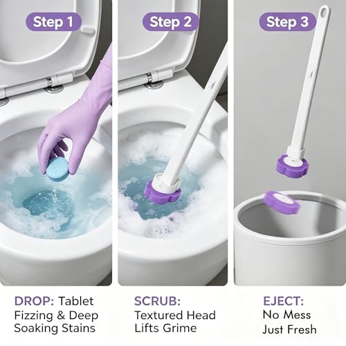 All-in-One Toilet Cleaning Kit - Disposable Toilet Brush with 18 Refills, 12 Extended Cleaning Gloves &12 Deep Clean Tablets - No Touch Bathroom Wand, Zero-Touch Cleaning System for Home & Apartment