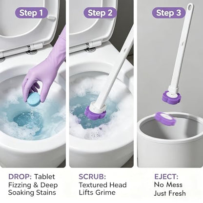 All-in-One Toilet Cleaning Kit - Disposable Toilet Brush with 18 Refills, 12 Extended Cleaning Gloves &12 Deep Clean Tablets - No Touch Bathroom Wand, Zero-Touch Cleaning System for Home & Apartment