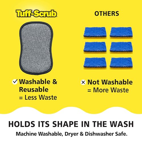Original Scrub-N-Wipe Pad by Tuff-Scrub, 6-Pack, Microfiber, Multi-Surface, Non-Scratch, Dual-Sided, Scrubber for Dishes, Sinks, Non-Stick Cookware – Machine Washable, Durable Kitchen Sponge (Large) - size: Large