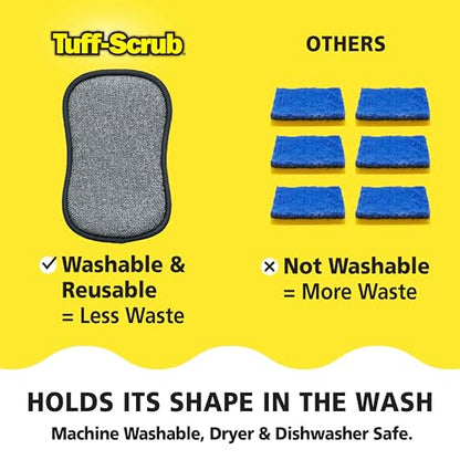 Original Scrub-N-Wipe Pad by Tuff-Scrub, 6-Pack, Microfiber, Multi-Surface, Non-Scratch, Dual-Sided, Scrubber for Dishes, Sinks, Non-Stick Cookware – Machine Washable, Durable Kitchen Sponge (Large) - size: Large