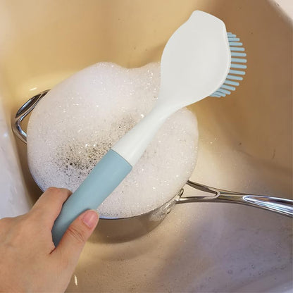 Didiseaon Silicone Pot Brush 2Pcs Set with Long Handle for Non-Stick Cookware Cleaning Grease and Grime Removal, Comfortable Grip for Home Kitchen Use