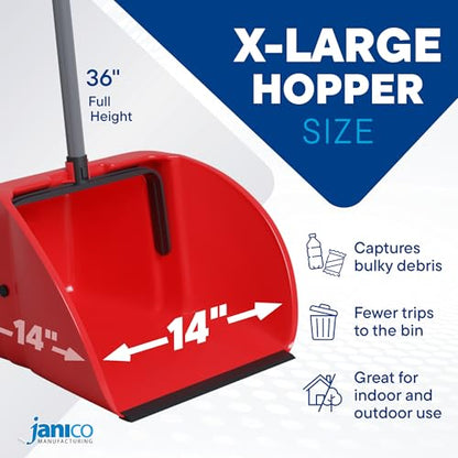 Janico Tall Commercial Dust Pan with Handle – 2 Pack – Indoor/Outdoor Heavy Duty Large Upright Standing Dust Pans with Long Handle – 12-Inch Wide Plastic Stand Up Lobby Dustpan Only with Broom Clip