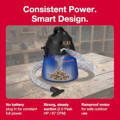 Koblenz Wet Dry Vacuum Cleaner, 3 Gallon 2.0 PHP, Twist-N-Lock Hose, Small Shop Vac, Portable Shop Vac for Home Car Garage Workshop, 10 ft Reach, Accessories Included, Blue/Black, WD-353L - size: 3 Gallon 2.0 HP