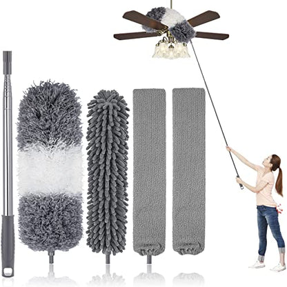 UIMO Microfiber Feather Duster Kit with Extension Pole (30–100") – Bendable Washable Heads, Extendable Dusters for Cleaning Ceiling Fan, High Ceiling, Blinds, Furniture & Cars (5 Pcs) - color: Gray