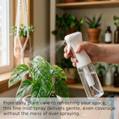 VIGOR PATH 200ml Continuous Mist Spray Bottle for Hair Plants and Skin Care | Ultra Fine Atomizer Leak Proof Ergonomic Construction 360 Refillable - size: 6.7oz - Black and Clear
