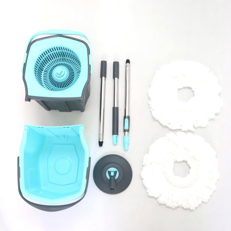 Spin Mop and Bucket System for Floor Cleaning - 360° Rotating Mop with Detachable Bucket - 2 Machine Washable Microfiber Heads - Stainless Steel Handle for Hardwood, Tile, and Laminate