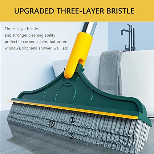 2-in-1 Bathroom Cleaning Brush with Wiper - Long Handle 180° Rotate Toilet Brush, Tiles Cleaning, Floor Scrub for Kitchen and Bathroom Accessories (Yellow, 2 in 1)