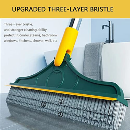 2-in-1 Bathroom Cleaning Brush with Wiper - Long Handle 180° Rotate Toilet Brush, Tiles Cleaning, Floor Scrub for Kitchen and Bathroom Accessories (Yellow, 2 in 1)