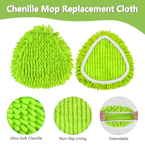 Chenille Mop Heads Replacements for Ocedar, Mop Replace Head for O Cedar Mops, Chenille Duster for O Cedar Easywring 1 Tank Spin Mops Includes 3 Pack Chenilles Pad Refills,2 Scrub Brush