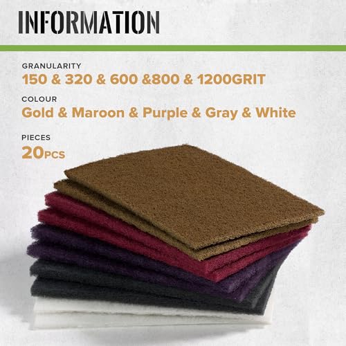 Scuff Pad 6” x 9” Scuff Pads,4 Each of Maroon&Grey&Gold&Purple&White,Scuff Pads for Paint Prep, Total 20PCS,Aluminum Oxide Abrasive Pads for Scuffing,Surface Adhesion Preparation,Cleaning - style: 150-1200grit-Mix-20PCS