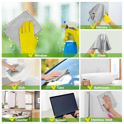 HOMEXCEL Grey Microfiber Glass Cleaning Cloths-6PK, 16"x14" Lint Free Window Cleaning Cloth, Glasses, Mirrors, Screens, Stainless Steel, Premium Microfiber Wipes for Cleaning, Glass and Window Cleaner - color: Grey