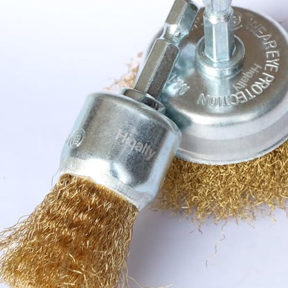 6PCS Brass Wire Wheel Brush Kit for Drill,Crimped Cup Brush with 1/4-Inch Shank,0.13mm True Brass Wire Brushes for Use in Machines