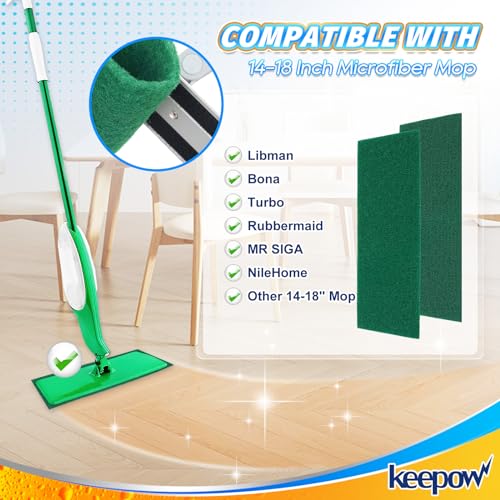 KEEPOW 6 Pack Scrub Mop Pads Replacement Compatible with Libman Freedom Spray Mop, Mop Scrubber Attachment for Floor Cleaning, Fit for Rubbermaid and Turbo & Other 18 Inch Microfiber Mops - color: Dark Green, 6 Pack