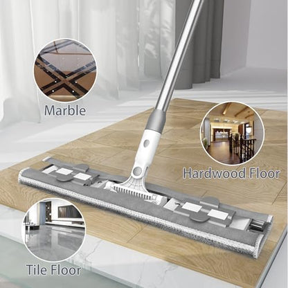 Flat Microfiber Mop for Floor Cleaning, 15.7 in (40 cm) Aluminum Base, 4-Section Aluminum Handle 52 in, Dry & Wet Use, 4 Washable Pads, Debris Scraper – LJGG (Gray/White) - size: 15.7" Flat Microfiber Mop