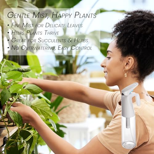 Refillable Fine Mist Spray Bottle for Plants – 300ml (10oz) Water Mister for Gardening, Cleaning & More (White) - color: White