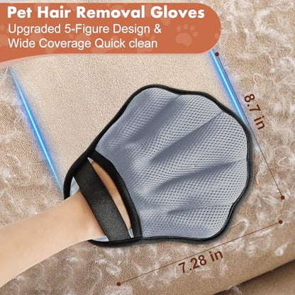 Pet Hair Removal Glove, Electrostatic Pet Hair Remover Glove for Cats & Dogs, Pet Hair Remover Tool for Laundry, Couch, Carpet, Car Seat - Upgraded Five-Finger, Reusable, Grey+Grey - color: Grey+Grey