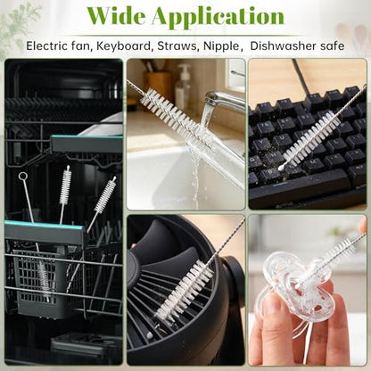 10 Pack Reusable Straw Cleaner Brushes, Assorted Sizes with Extra Long Stainless Steel Handles & Flexible Nylon Bristles, Straw Brush Cleaner for Tumblers, Sippy Cups, Bottles, Pipes & Tubes (White) - size: 8.2 inch white assorted