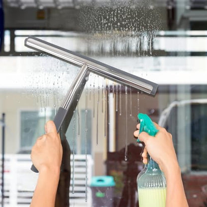 Didiseaon Stainless Steel Window Squeegee with Flexible Rubber Blade Water Removal Cleaner Wiper for Shower Doors Glass Tile Walls Bathroom and Kitchen Includes Hook for Easy Random Color