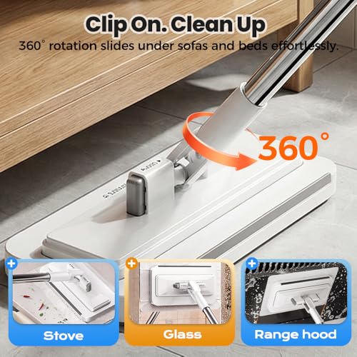 Hands-Free Flat Mop, 2026 Upgraded Multi-Purpose Flat Mop with One-Click Cloth Attachment, Self-Locking Grip for Microfiber Cloths & Towels, No Bending for Floor Wall Kitchen Cleaning (43.3 inch) - color: 43.3 Inch