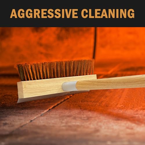 LRUI Pizza Oven Brush with Scraper,41-Inch Long Wood Handle Brass Bristles,Outdoor Pizza Oven Brush. - size: 41 inch