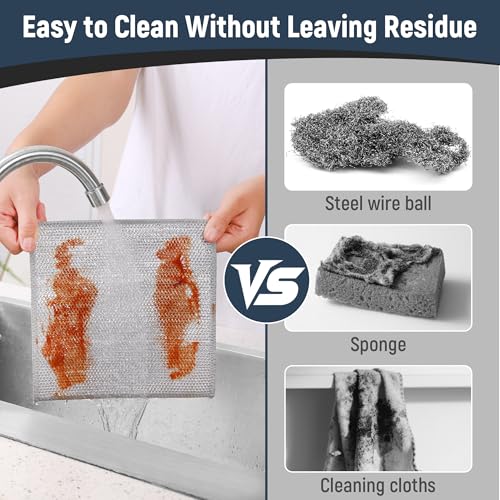 3 Layers Non Scratch Wire Dish Cleaning Supplies 12PCS - Wire Dishwashing Rag Home Essentials-Reusable Steel Wool Scrubber Washcloths,Kitchen Towels and Dishcloths Set for Pans Sinks & Cookware - size: Steel Mesh