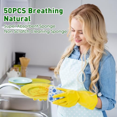 Maxdot 50 Counts Compressed Cellulose Sponges Bulk Flower Plant Style Natural Kitchen Compostable Non Scratch Dish Sponges for Washing Dishes, Cleaning Countertop Sink, Kids DIY - style: Flower Plant Style