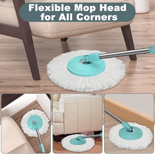 Spin Mop and Bucket System, Mop and Bucket with Wringer Set,Mops for Floor Cleaning,Household Supplies Tools with 6 Replacement Refills,61" Extended Handle for Household Hardwood Floor - Green - size: Light Green Mop Bucket + 6 Mop Heads