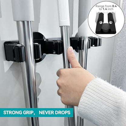 Magnetic Mop Broom Holder, Strong Non Slip Magnetic Broom Mop Hanger, Heavy Duty Magnetic Hooks for Hanging Shovel Rake Tools, Wall Mounted Utility Storage Magnet Rack 4 Rack - color: 4 Rack - Broom Mop Holder