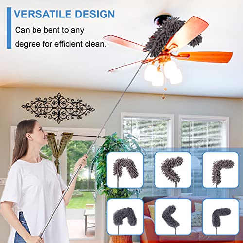 Upgraded Dusters for Cleaning (6pcs), Ceiling Fan Duster with 100" Thickened Extension Pole, Extendable Long Microfiber Duster for High Ceilings, Reusable & Washable Dusting Wand by OOSOFITT - color: Gray