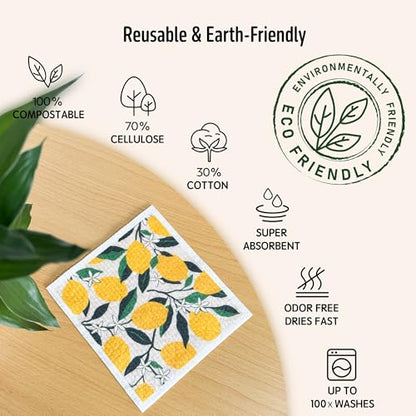 Swedish Dishcloths for Kitchen, Swedish Dish Cloths 5 Pack, Super Absorbent Reusable Paper Towels Washable, Biodegradable, Quick Drying, Dishwasher Safe - color: 5 Count- Fruits