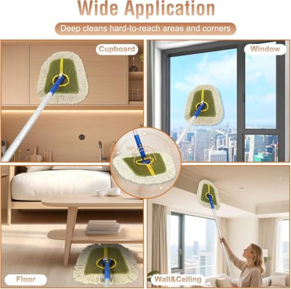 Commercial Wedge Dust Mop Head Replacement | 2 Pack Washable Cotton Dry Dust Mop Pad Refills for Walls and Floors Cleaning/Home and Business Use/Green - color: Wedge Dust Mop Pad-green2