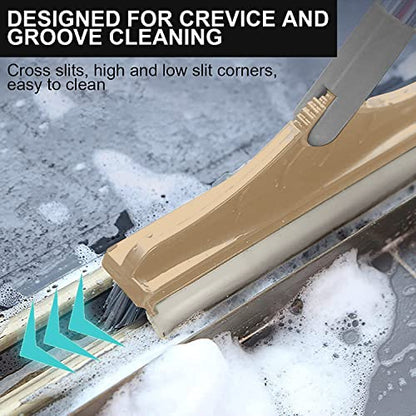 2 in 1 Cleaning Floor Scrub Brush Floor Brush Scrubber New Upgraded 53.5" Long Handle Grout Brush Scrape V-Shape Stiff Bristle Cleaning Brush with Squeegee 120°Rotating Tile Brush for Bathroom - color: Gray
