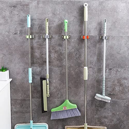 5PCS Broom Holder Wall Mount Mop Holder Wall-Mounted Stainless Steel Broom Hanger Garden Tool Rack Garage Storage Organizer for Kitchen Home Bathroom (Orange)