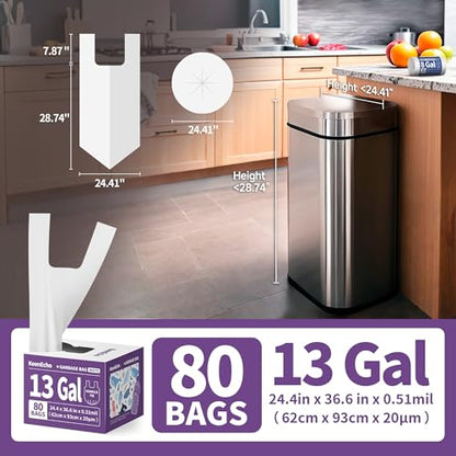 Small Trash Bags with Handles - Ocean Plastic Upcycling - Plastic Garbage Bags, Can Bin & Waste Basket Liner for Kitchen, Bathroom, Office and Pets,13 Gallon 80 Count White - color: 13Gal White, size: 1 DISPENSER BOX