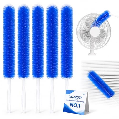 Bendable Microfiber Head, Reusable Dust Remover, High Ceiling Fan Cleaning Brush, Long Damp Duster for Cobweb, Air Conditioner Cleaner, Car Ac Vent Brushes, Blind Washable Dusters Kit Tool(5*Blue) - color: 5*blue