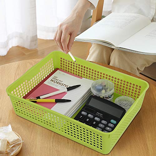 Plastic Storage Baskets Tray, Plastic Classroom Basket Rectangle, 6 Pack