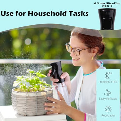 2 Pack Continuous Spray Bottles(10.1oz/300ml)- Ultra Fine Plastic Mist Sprayer Water Spray Bottle For Hairstyling, Cleaning, Salons, Plants, Essential Oil Scents Black
