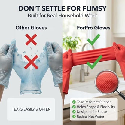 ForPro Natural Rubber Gloves, 6 Pairs Reusable Multi-Purpose Household Cleaning Gloves with Soft Inner Lining, Waterproof & Chemical-Resistant, Wild Cherry, Small - color: Wild Cherry, size: Small