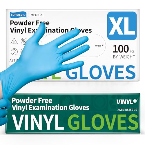 Supmedic Vinyl Disposable Exam Gloves, 4Mil Powder-Free Latex-Free Food Grade Cooking Cleaning Medical Glove Blue 100&1000 Ct - color: 100 X-large (Blue)