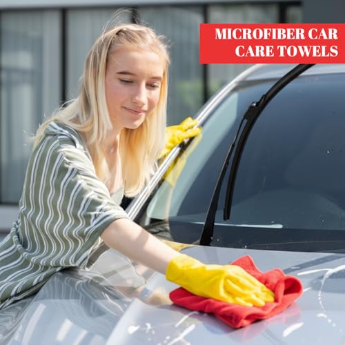 Nuenen 60 Pcs Microfiber Cleaning Cloths for Cars 16 x 16 Inch Ultra Absorbent Car Towels Drying Reusable Cleaning Supplies House Kitchen Window Microfiber Towel (Red) - color: Red