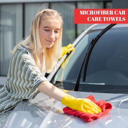Nuenen 60 Pcs Microfiber Cleaning Cloths for Cars 16 x 16 Inch Ultra Absorbent Car Towels Drying Reusable Cleaning Supplies House Kitchen Window Microfiber Towel (Red) - color: Red